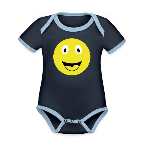 Yellow Happy Face Print - Organic Contrast SS Baby Bodysuit