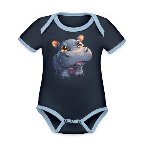 Cute Cartoon Baby Hippo with Big Innocent Eyes - Organic Contrast SS Baby Bodysuit