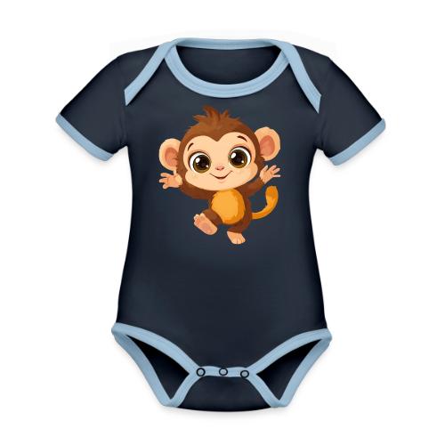 Dancing Baby Monkey Joyful - Organic Contrast SS Baby Bodysuit