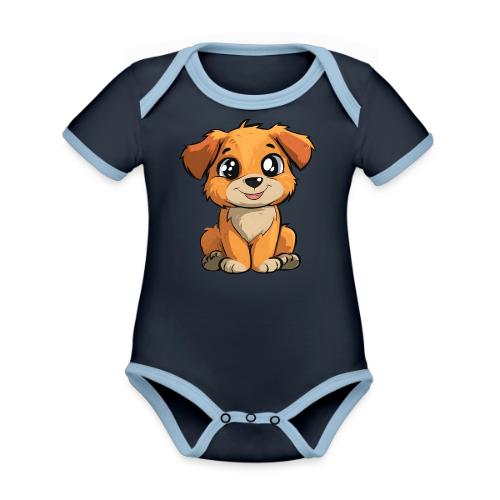 Cute Sitting Puppy Cartoon with Big Eyes - Organic Contrast SS Baby Bodysuit