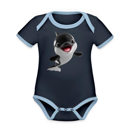 Smiling Cartoon Baby Orca - Organic Contrast SS Baby Bodysuit