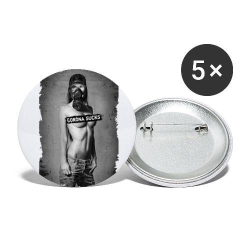 nude girl with gas mask - CORONA SUCKS - Buttons small 1'' (5-pack)