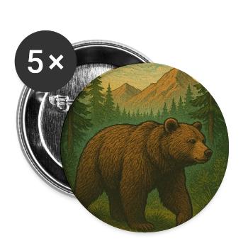 Bear in Rustic Pine Forest - Buttons small 1'' (5-pack) - white