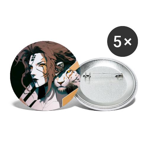 Lady with a White Tiger - Cyberpunk Portrait - Buttons small 1'' (5-pack)