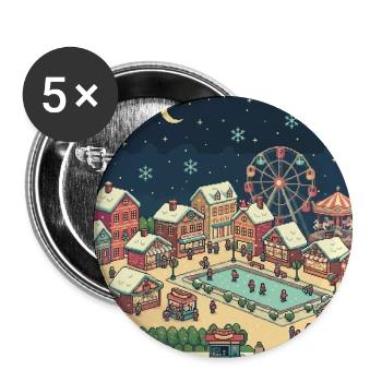 Winter Pixel Village Night - Buttons small 1'' (5-pack) - white