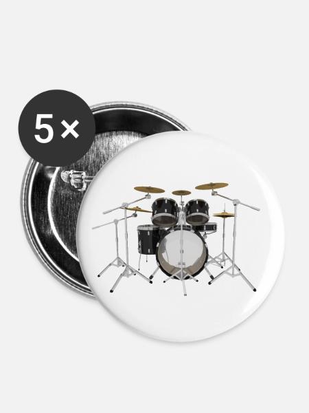 Black Drum Kit - Buttons small 1'' (5-pack) - white
