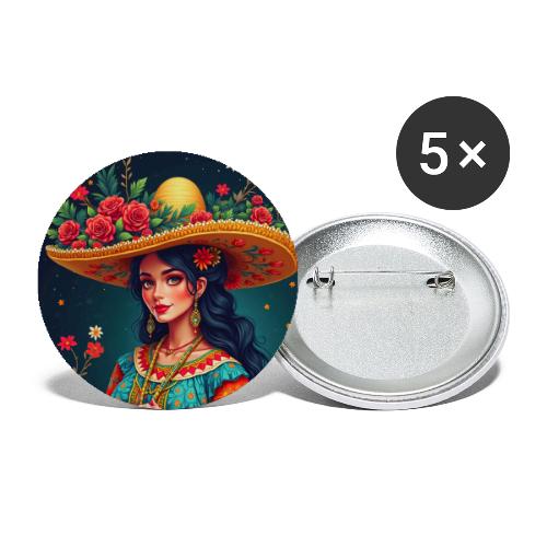 Mexican Design, Regional Mexican Charro Woman - Buttons small 1'' (5-pack)