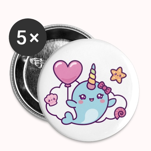 Happy Narwhal Girl - Cute Birthday Party Gift - Buttons small 1'' (5-pack)