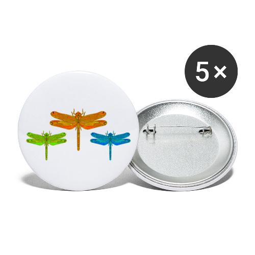3 Colorful Dragonflies Green, Orange and Blue - Buttons small 1'' (5-pack)