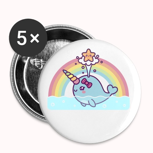 Cute Spouting Narwhal Girl With Happy Starfish - Buttons small 1'' (5-pack)