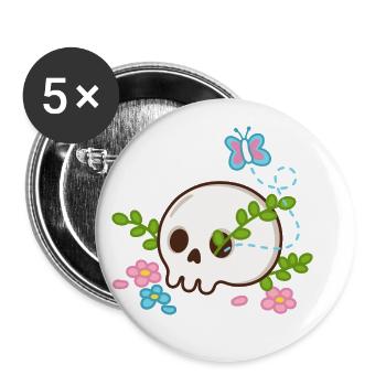 Skull and flowers - trans transgender pride - Buttons small 1'' (5-pack) - white