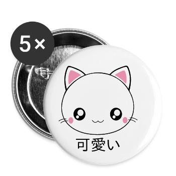 Cute Kawaii Cat Face Japanese Anime - Buttons small 1'' (5-pack) - white