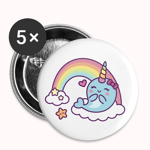 Happy Narwhal Girl Enjoys Rainbow - Buttons small 1'' (5-pack)