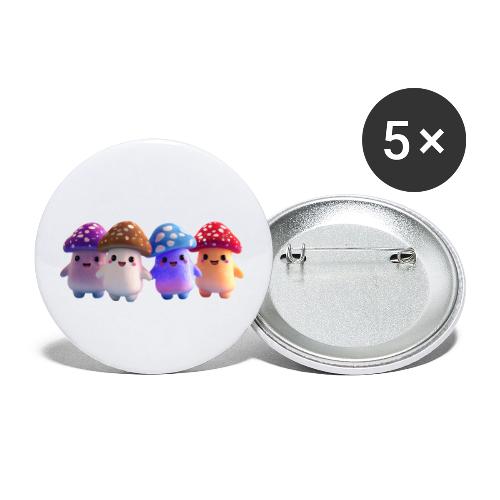 Colorful Cartoon Mushroom Quartet - Buttons small 1'' (5-pack)