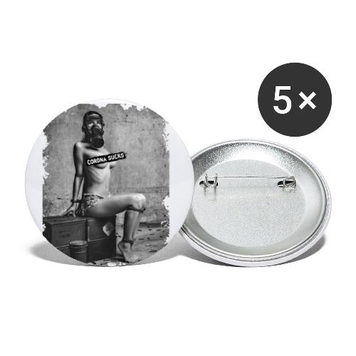 captivated nude girl with gas mask - CORONA SUCKS - Buttons small 1'' (5-pack)