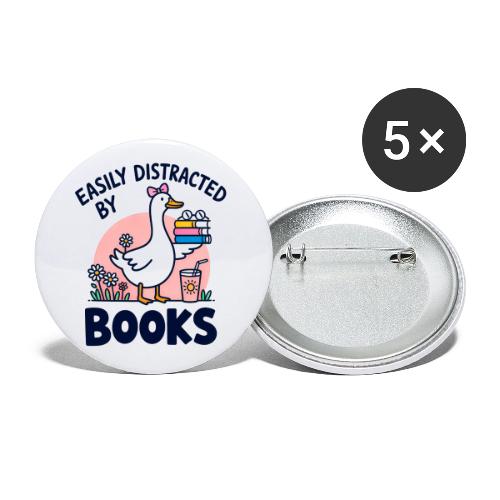 Easily Distracted By Books - Cute Goose - Buttons small 1'' (5-pack)