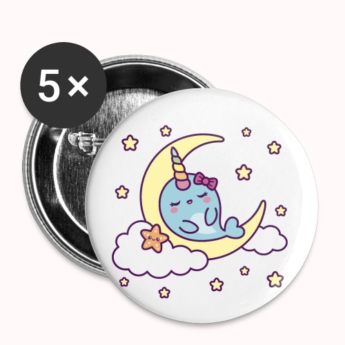 Half Moon And Stars - Cute Sleeping Narwhal Girl - Buttons small 1'' (5-pack)