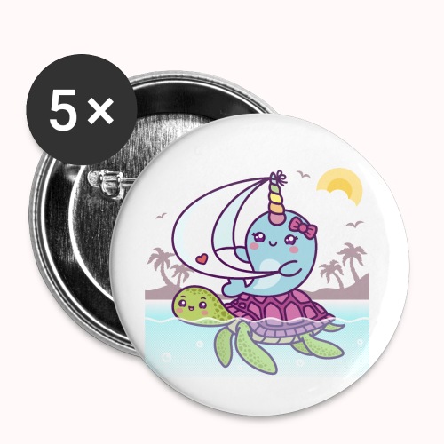 Funny Narwhal And Sea Turtle Sailing Team - Buttons small 1'' (5-pack)