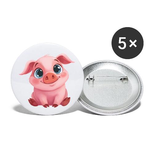 Adorable Cartoon Baby Pig Sitting with Big Eyes - Buttons small 1'' (5-pack)