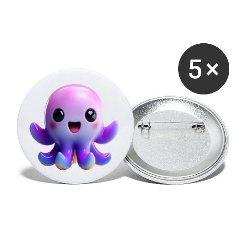 Joyful Cartoon Purple Baby Octopus with Big Smile - Buttons small 1'' (5-pack)