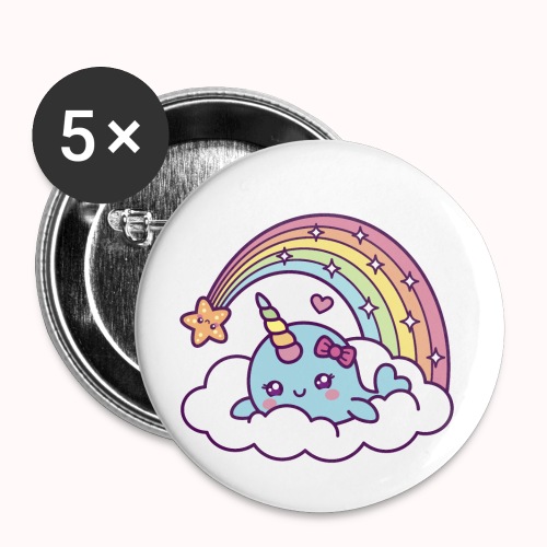 Narwhal Girl Dreams On Cloud With Rainbow - Buttons small 1'' (5-pack)
