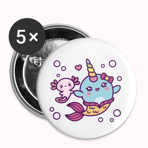 Cute Mermaid Unicorn Whale With Little Axolotl - Buttons small 1'' (5-pack)