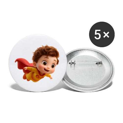 Flying Cartoon Superhero Boy in Yellow Suit - Buttons small 1'' (5-pack)