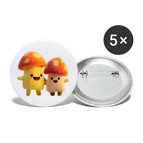Joyful Cartoon Mushroom Duo - Buttons small 1'' (5-pack)