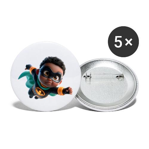 Brave Cartoon Superhero Boy in Green Cape - Buttons small 1'' (5-pack)