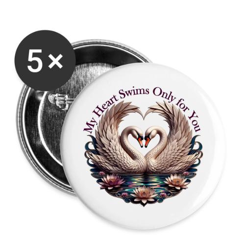My Heart Swims Only for You Swan Heart T-Shirt - Buttons small 1'' (5-pack)