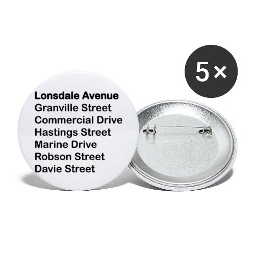 Street Names Black Text - Buttons small 1'' (5-pack)