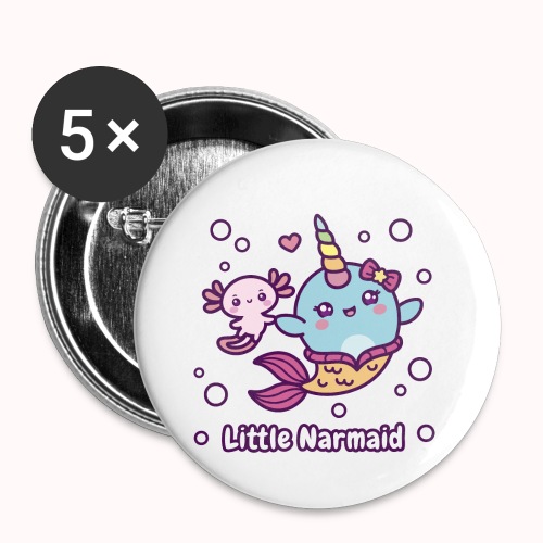 Little Narmaid - Cute Mermaid Narwhal With Axolotl - Buttons small 1'' (5-pack)