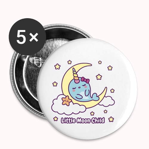 Little Moon Child - Narwhal Dreams On Crescent - Buttons small 1'' (5-pack)