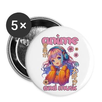 Anime and Music Cute Kawaii Girl - Buttons small 1'' (5-pack) - white