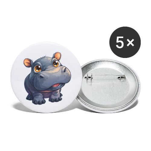 Cute Cartoon Baby Hippo with Big Innocent Eyes - Buttons small 1'' (5-pack)