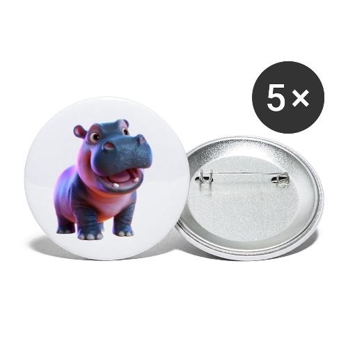 Smiling Cartoon Baby Hippo Standing - Buttons small 1'' (5-pack)