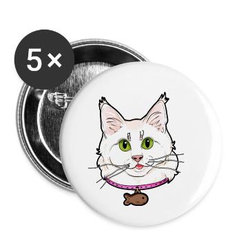 Turkish Angora Cat Face Cats Kitty white funny - Buttons small 1'' (5-pack) - white