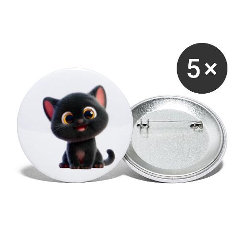 Adorable 3D Black Kitten with Big Eyes - Buttons small 1'' (5-pack)
