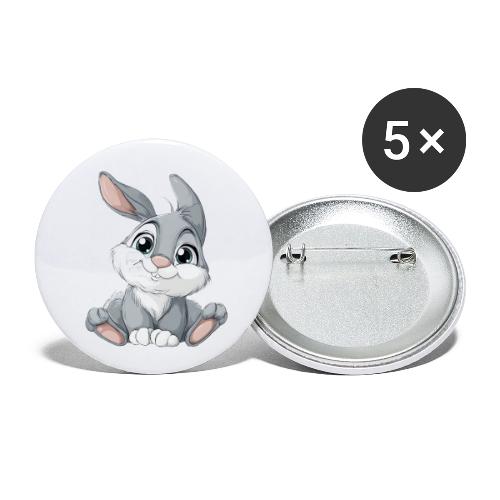 Joyful Grey and White Baby Rabbit Cartoon - Buttons small 1'' (5-pack)