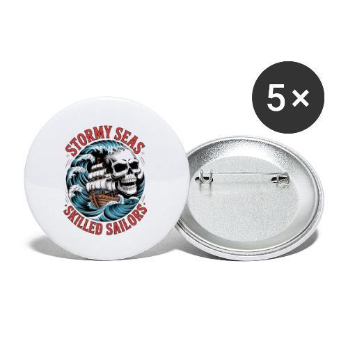 Stormy Seas Skull Pirate Ship Nautical Ocean Waves - Buttons small 1'' (5-pack)