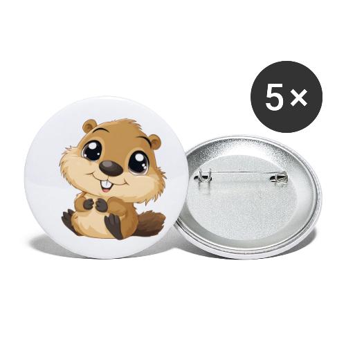 Adorable Cartoon Baby Beaver with Big Eyes - Buttons small 1'' (5-pack)
