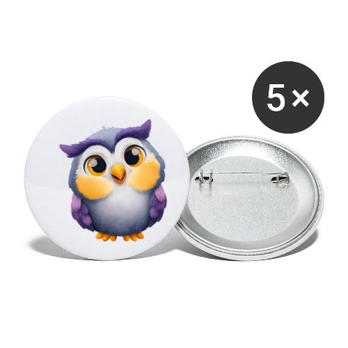 Colorful Cartoon Baby Owl with Big Sparkling Eyes - Buttons small 1'' (5-pack)
