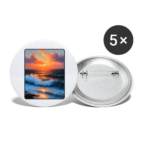 Sunset Storm Waves Oil Painting - Buttons small 1'' (5-pack)