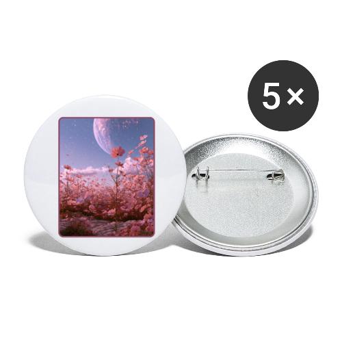 Cosmic Moon & Cosmos Flowers Art - Buttons small 1'' (5-pack)