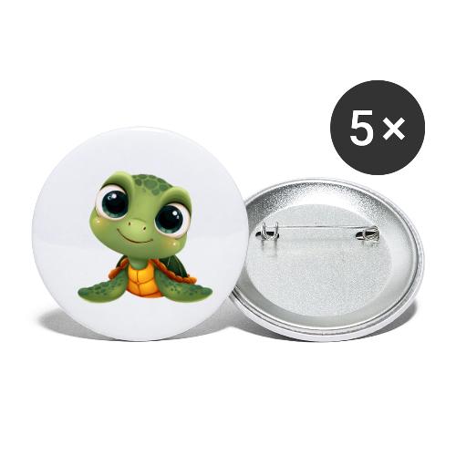 Cheerful Green Cartoon Sea Turtle with Big Eyes - Buttons small 1'' (5-pack)