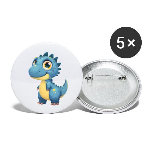 Smiling Blue and Yellow Baby Dinosaur - Buttons small 1'' (5-pack)