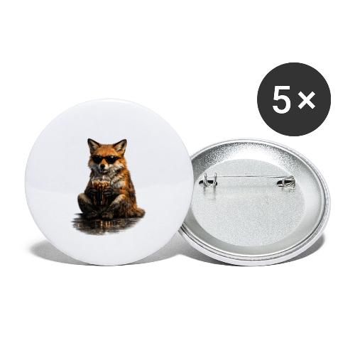 Cool Red Fox Wearing Sunglasses Drinking Coffee - Buttons small 1'' (5-pack)