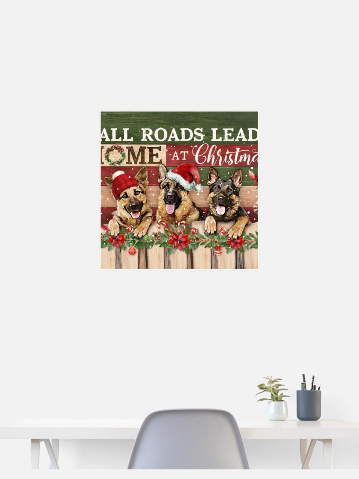 Festive Dogs on Rustic Christmas - Poster 24x24 - white - Front