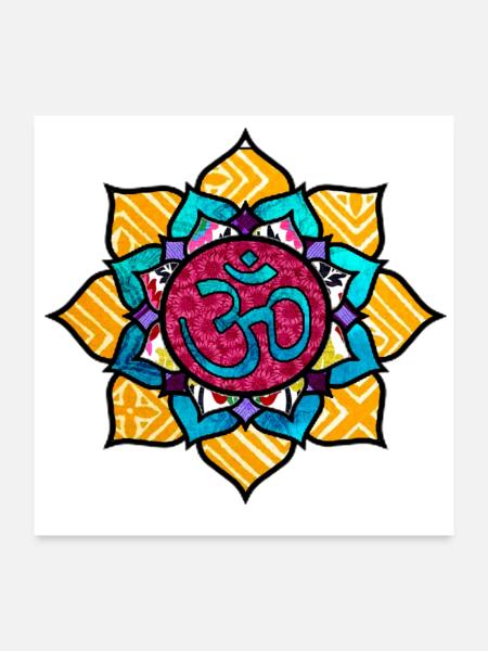 Ohm/Om Symbol Mandala Retro & Colorful Design - Poster 24x24 - white - Front