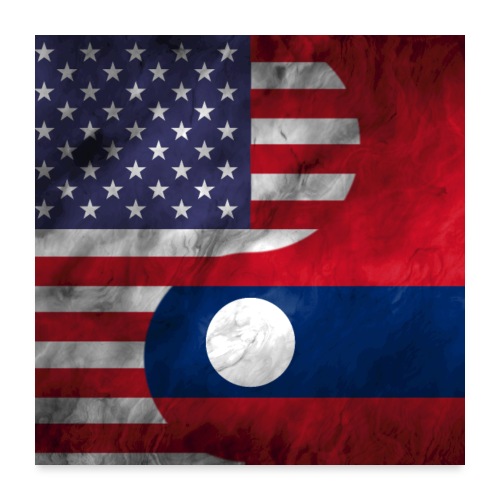 USA and Laos Dual Flag Yin Yang Combination - Poster 24x24